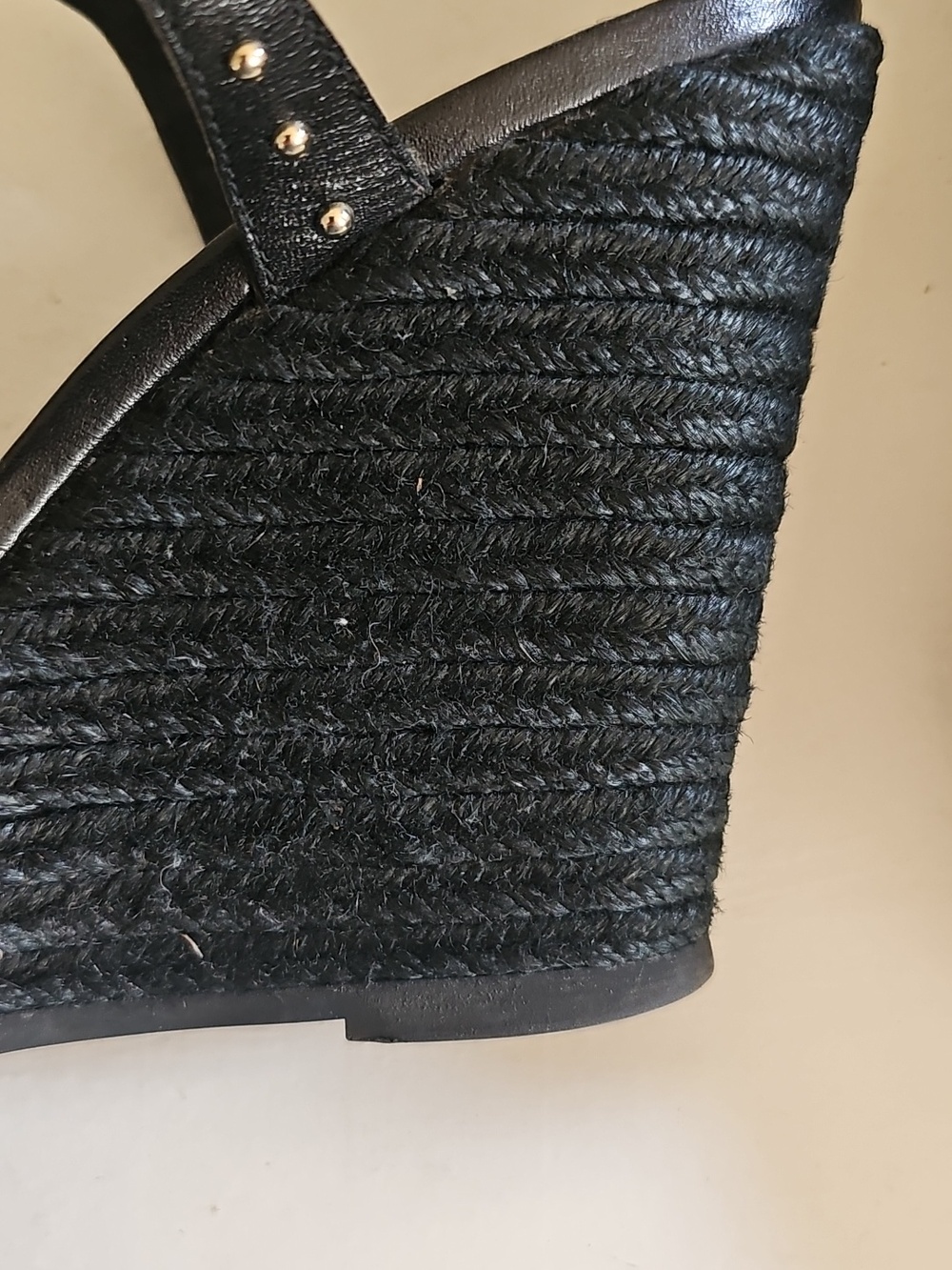 Burberry Beige/Black Check Leather and Canvas Espadrille Wedge Sandals Size 39.5 - Picture 6 of 10